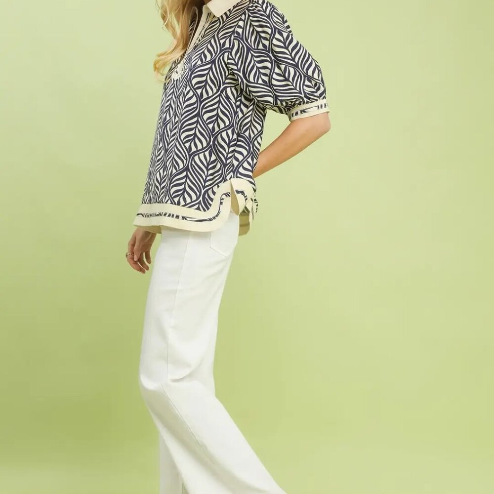 Umgee Geometric‎ Leaf Print Popover Top - Picture 3 of 5